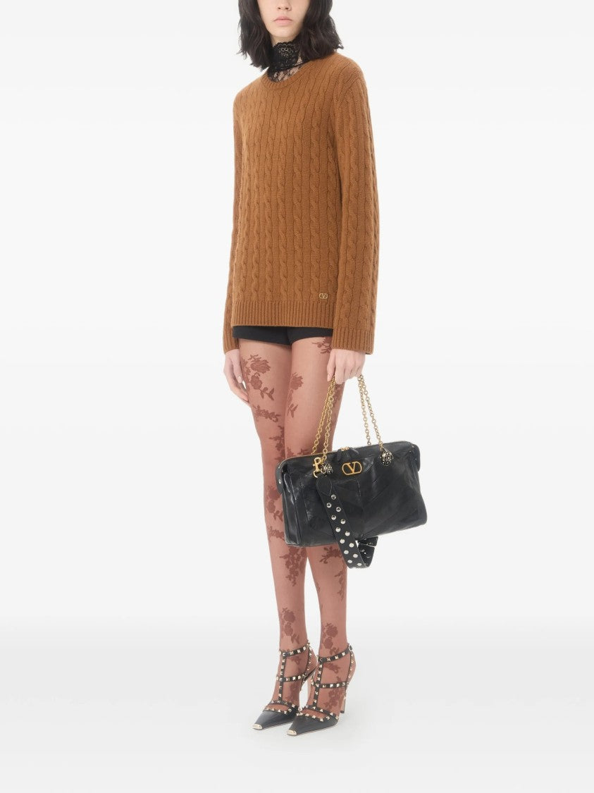 Valentino Cable-Knit Cashmere Crewneck Sweater