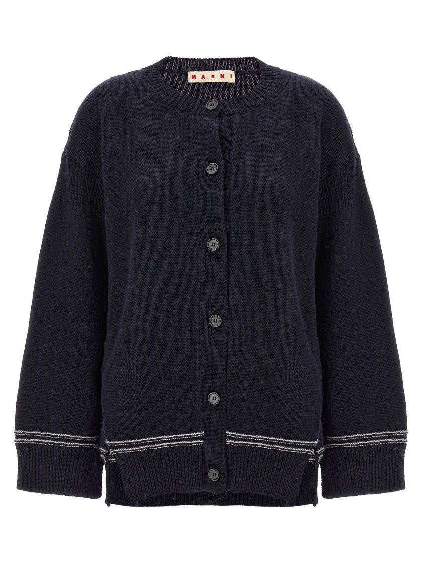 Marni Intarsia Logo Wool Cardigan