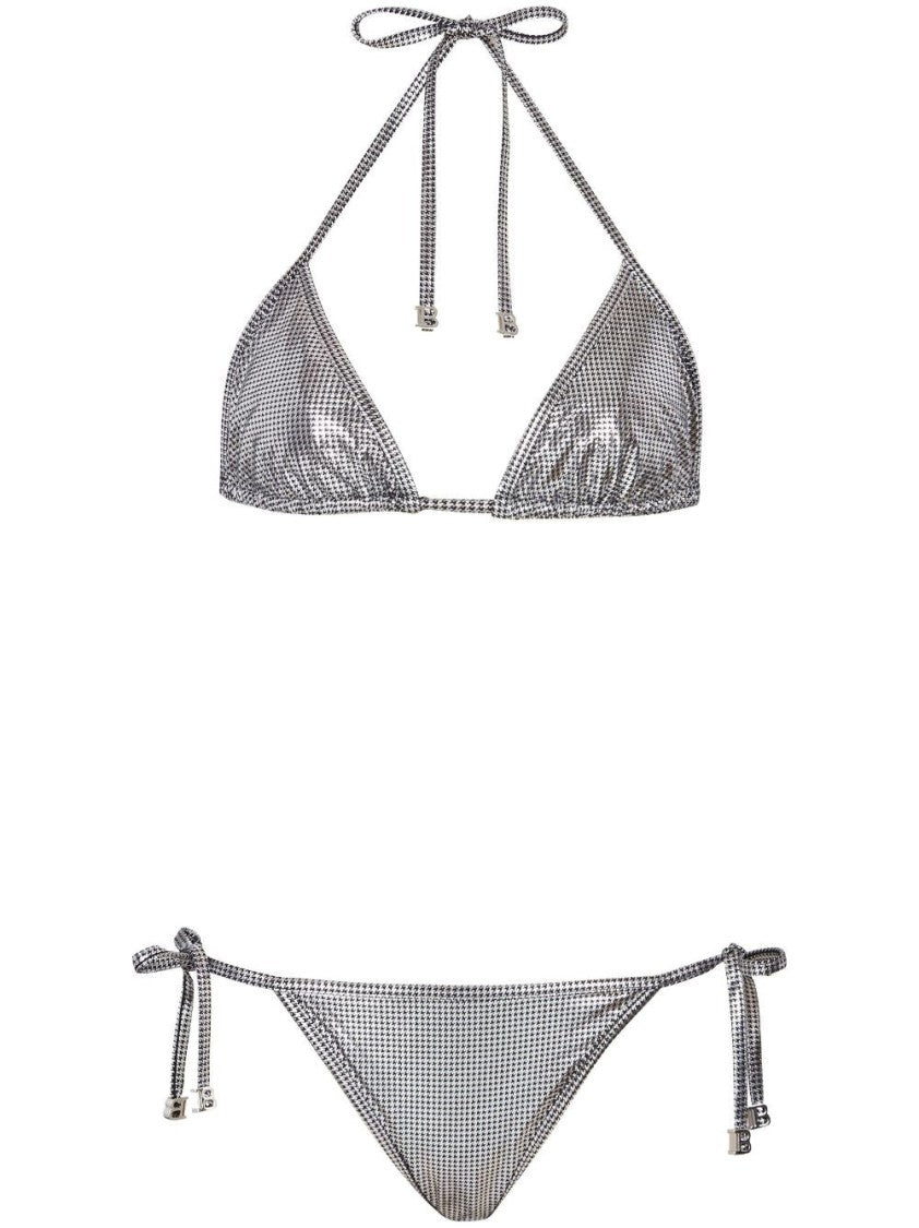 Balmain Triangle Bikini With Subtle Check Pattern