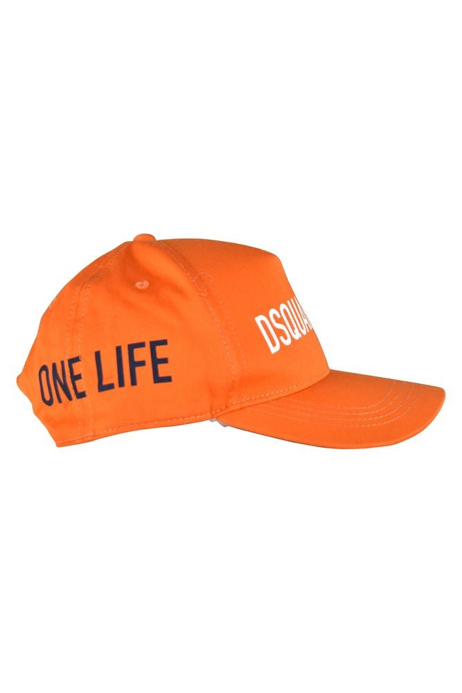 Dsquared2 Orange Cotton Cap With Signature Accents