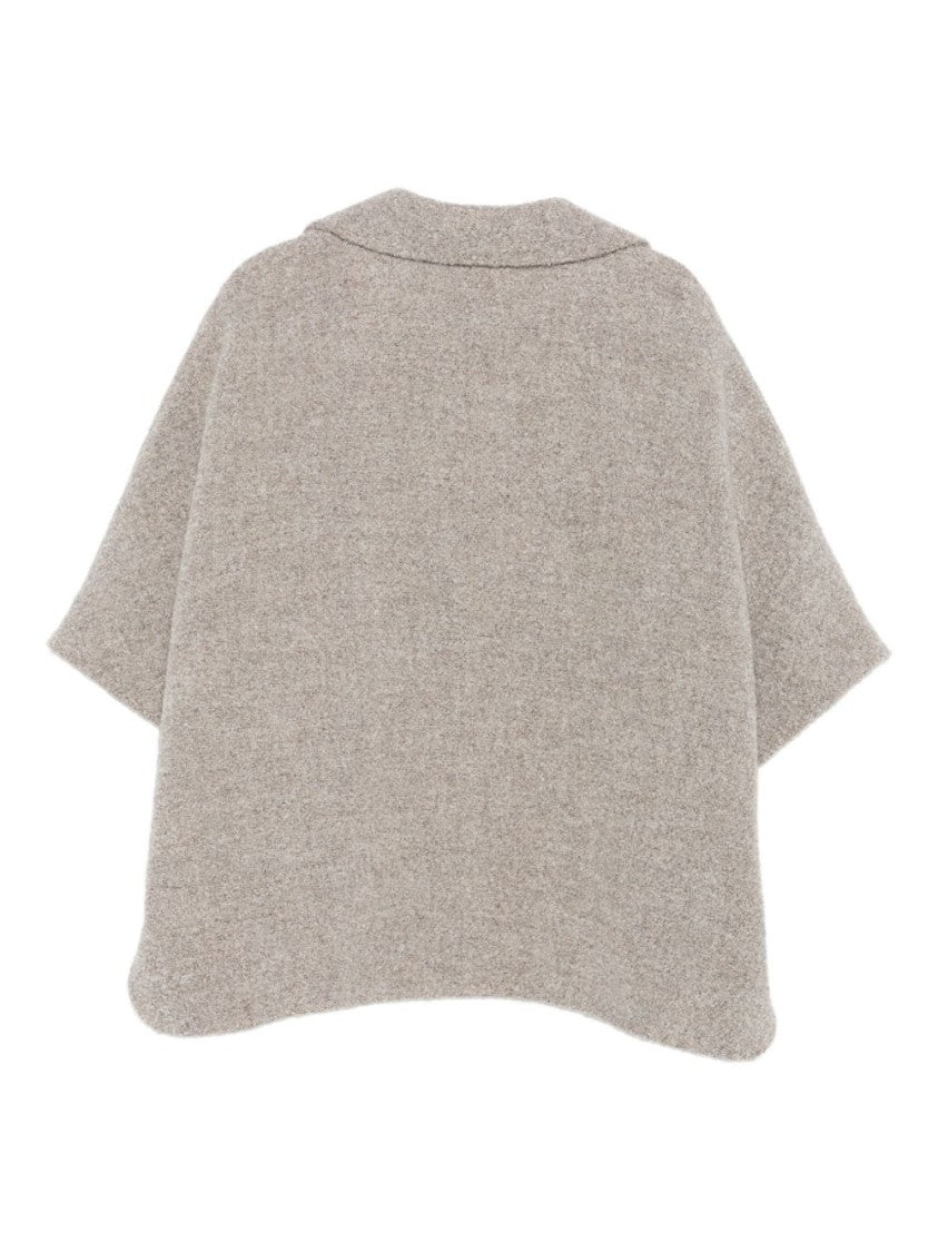 Cinzia Rocca Boxy Grey Cape Coat With Double-Breasted Front