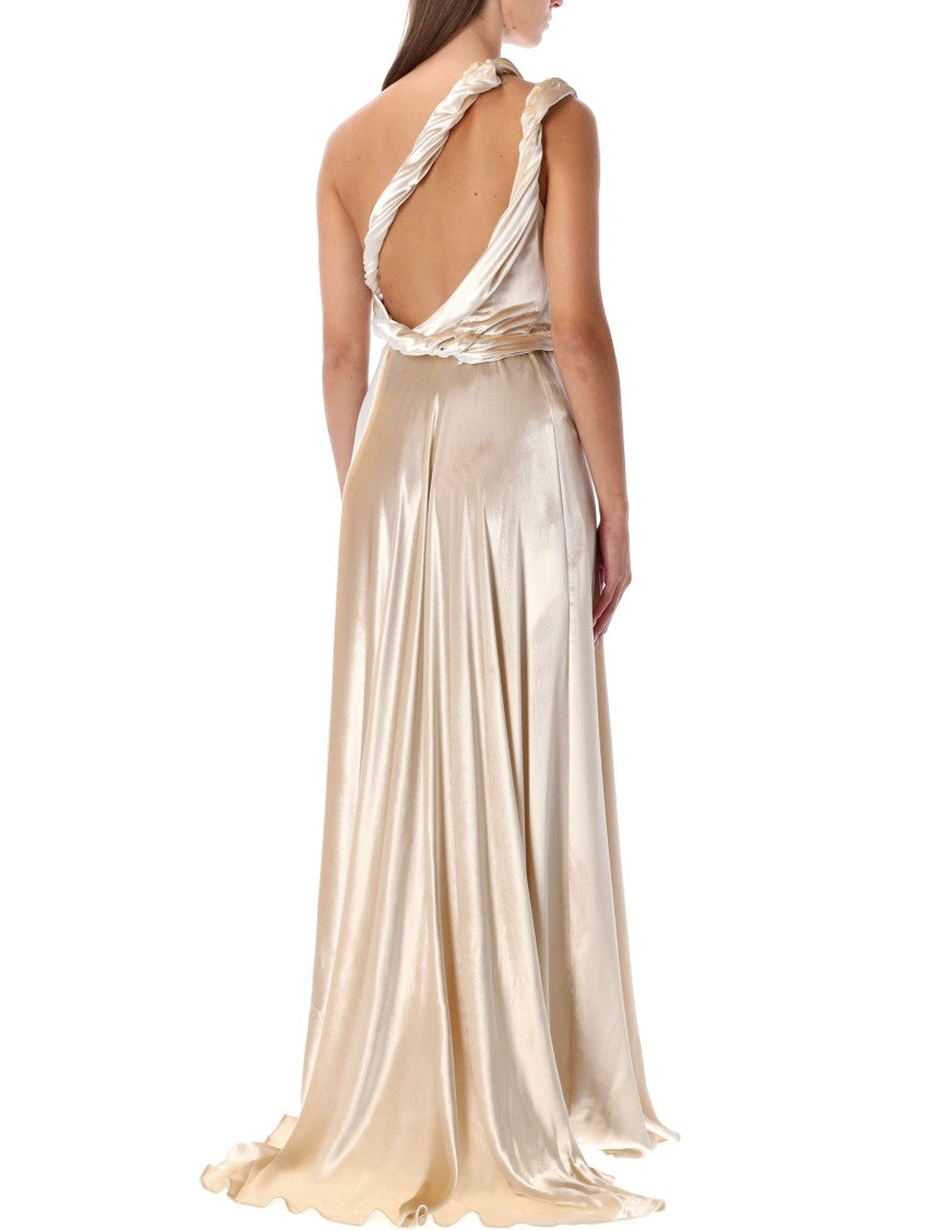 Alberta Ferretti Sculptural One-Shoulder Velvet Evening Dress