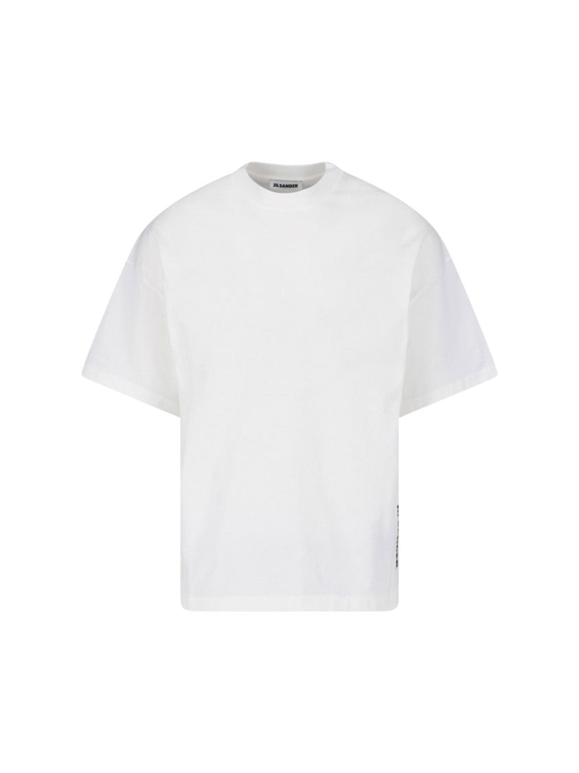 Jil Sander White Crewneck Side Logo Cotton T-Shirt
