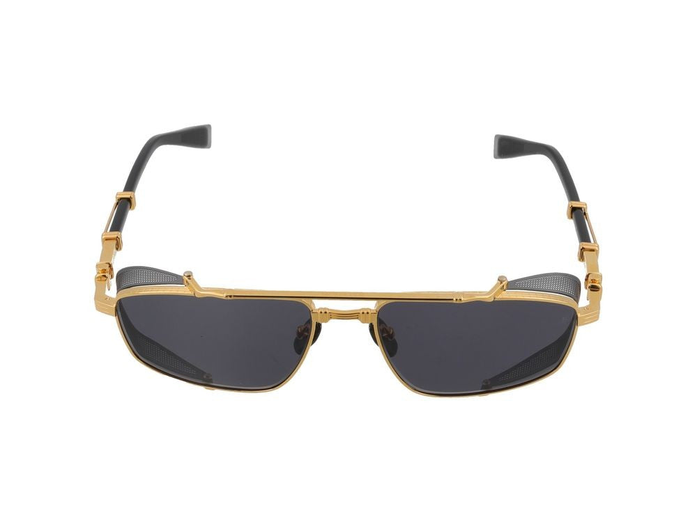 Balmain Bold Rectangular Gold-Tone Sunglasses