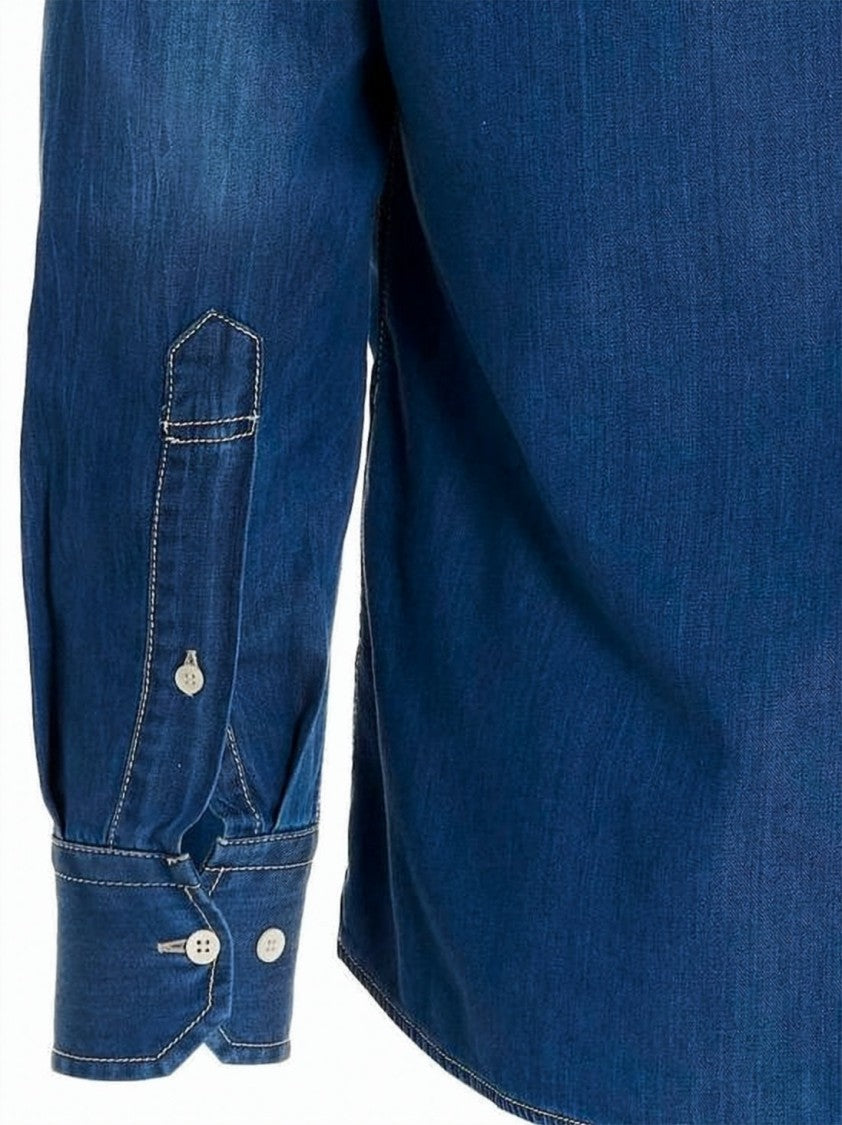 Brunello Cucinelli Classic Blue Denim Shirt With Pearl Snap Buttons