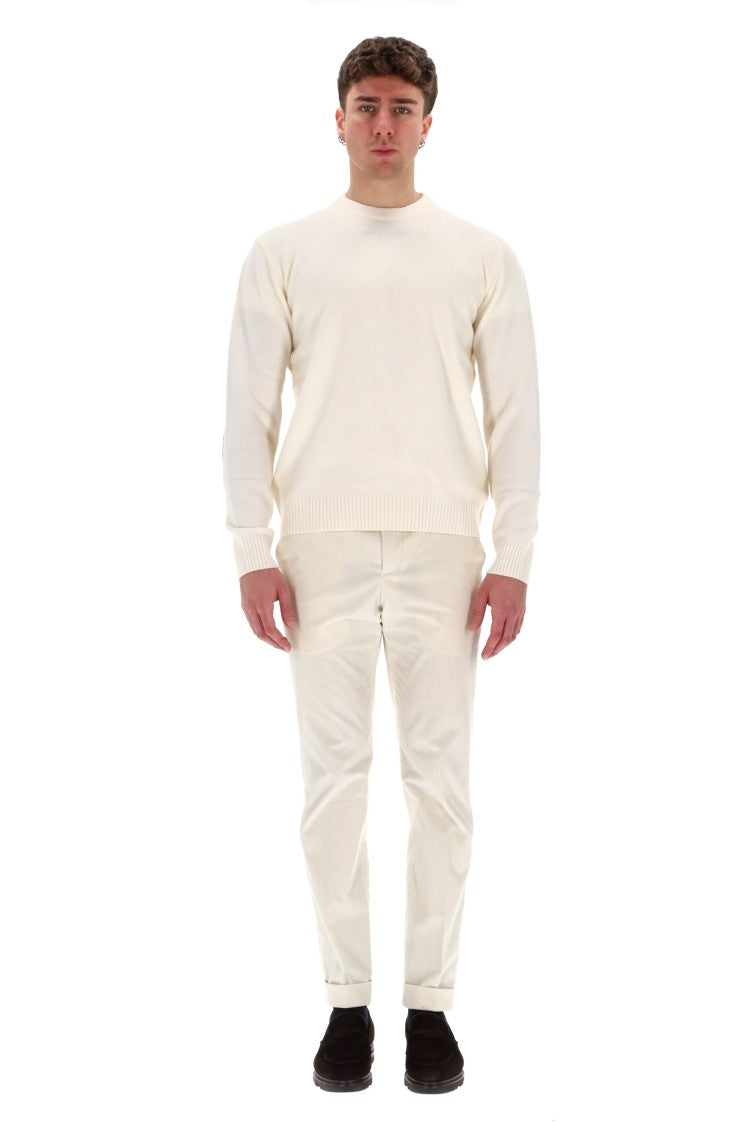 Herno Wool-Cashmere Crewneck Sweater With Suede Patches