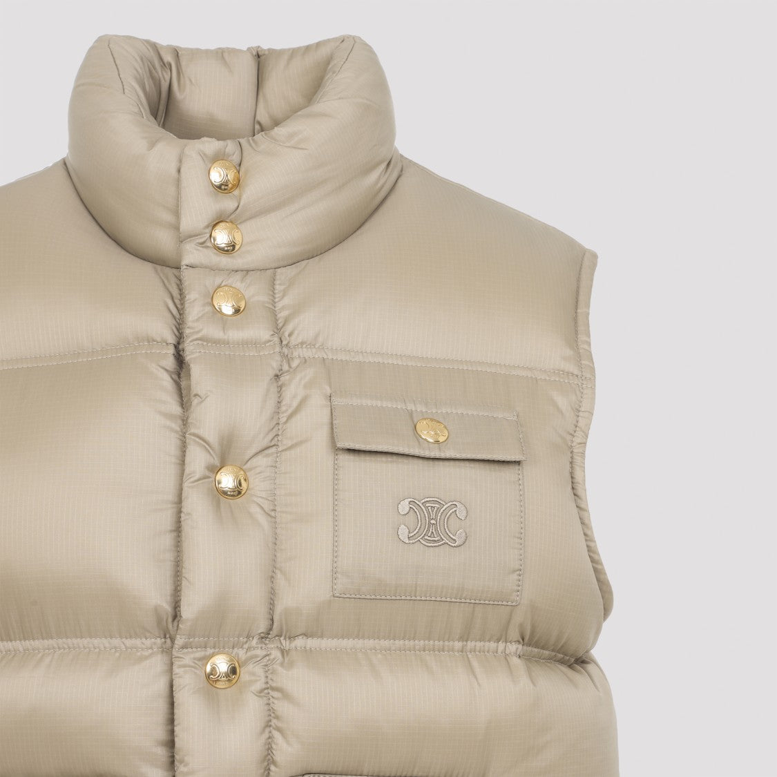 Celine Beige Quilted Polyamide Gilet With Stand Collar