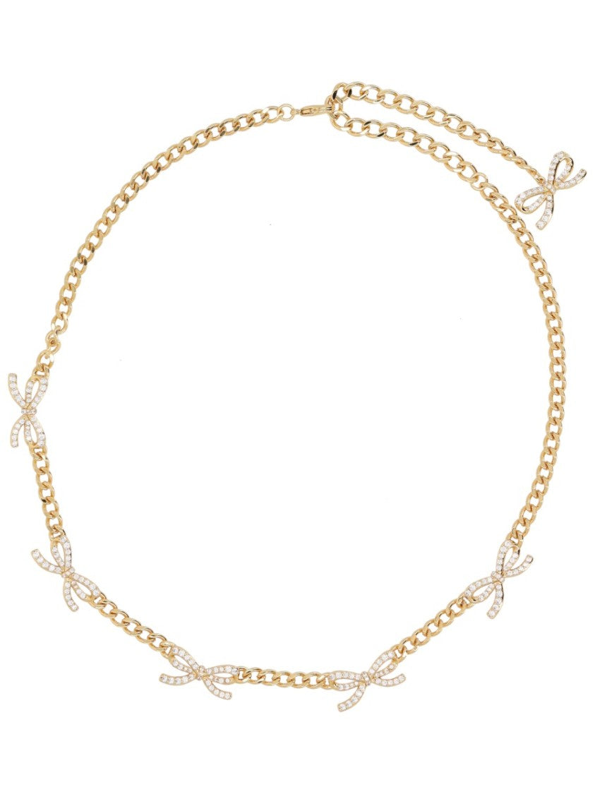 Self-Portrait Gold-Tone Bows Crystals Necklace