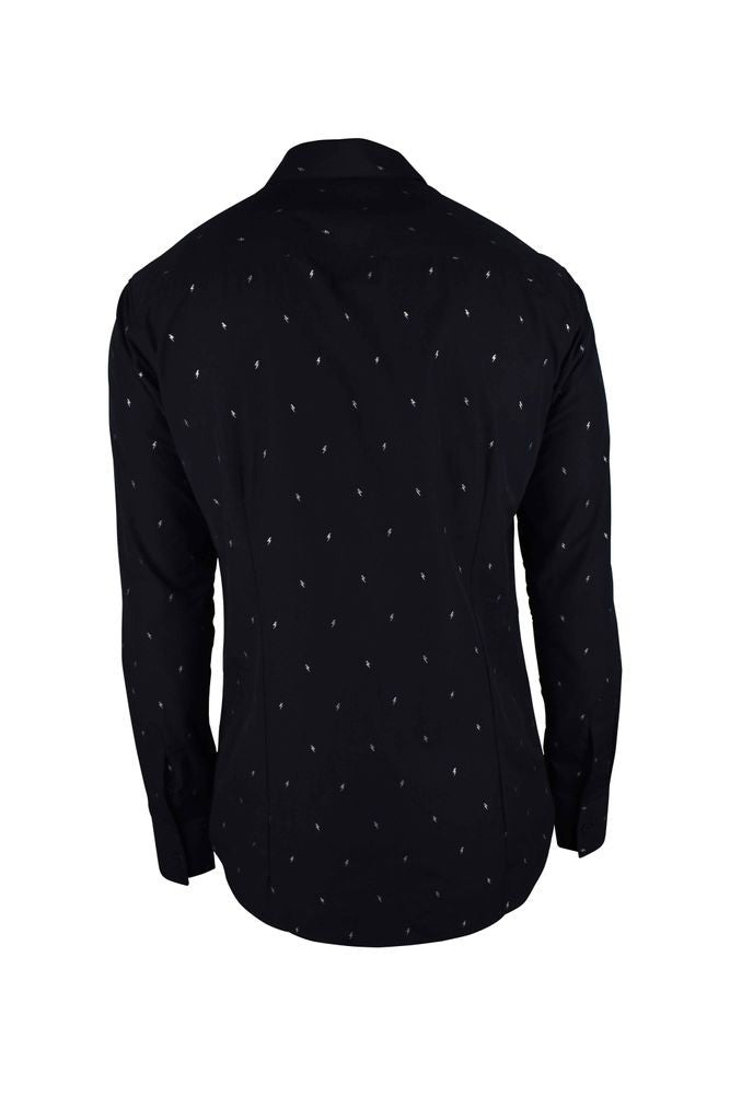Philipp Plein Black Cotton Shirt With Embroidered Lightning Bolts