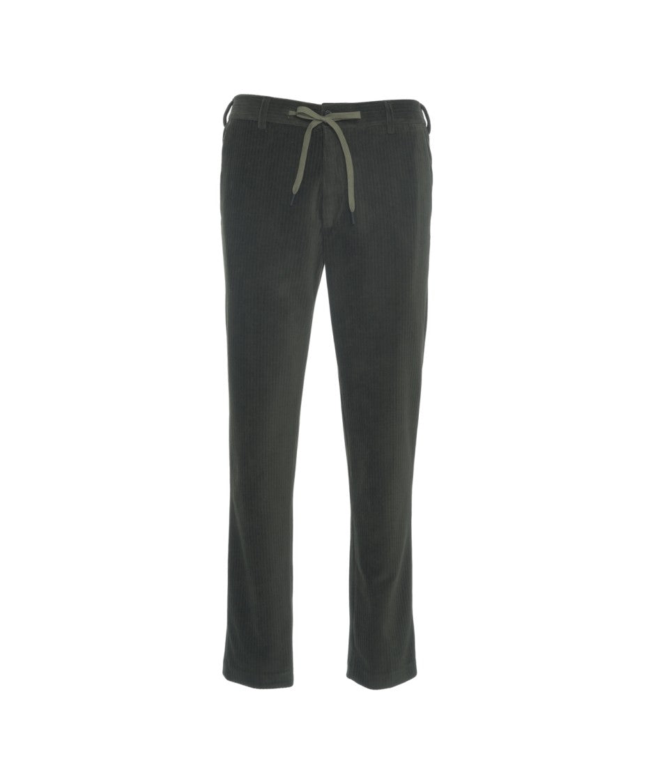 Circolo 1901 Slim Fit Green Corduroy Trousers With Drawstring Waist