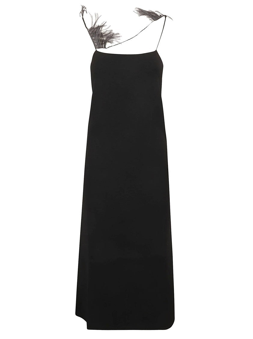 Jil Sander Minimalist Black Floor-Length Dress With Fitted Bodice