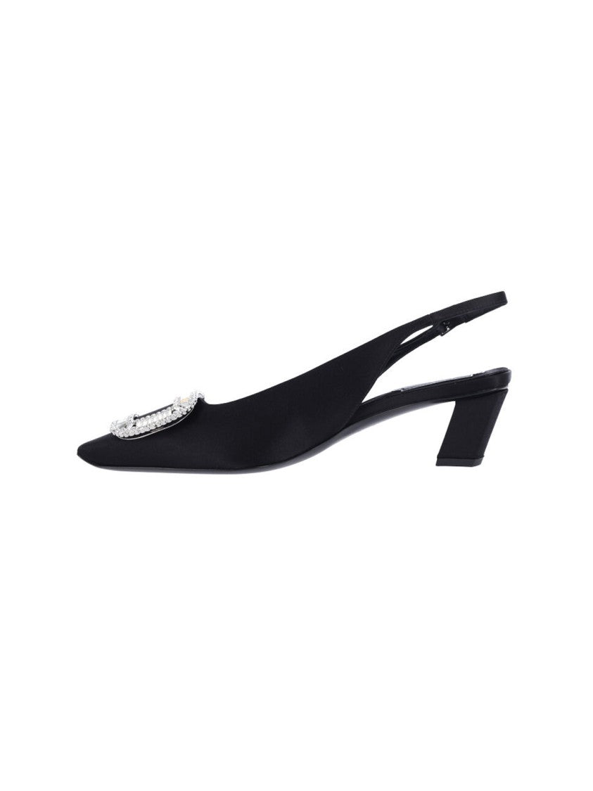 Roger Vivier Black Belle Vivier Satin Slingback Pumps