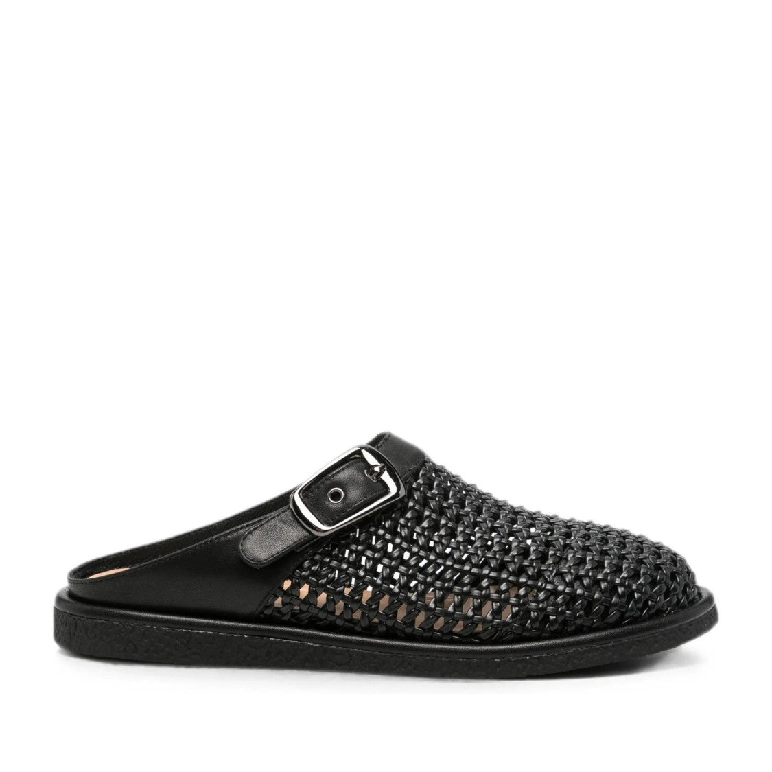 Adrianna Feretti Black Woven Adjustable Strap Leather Mules