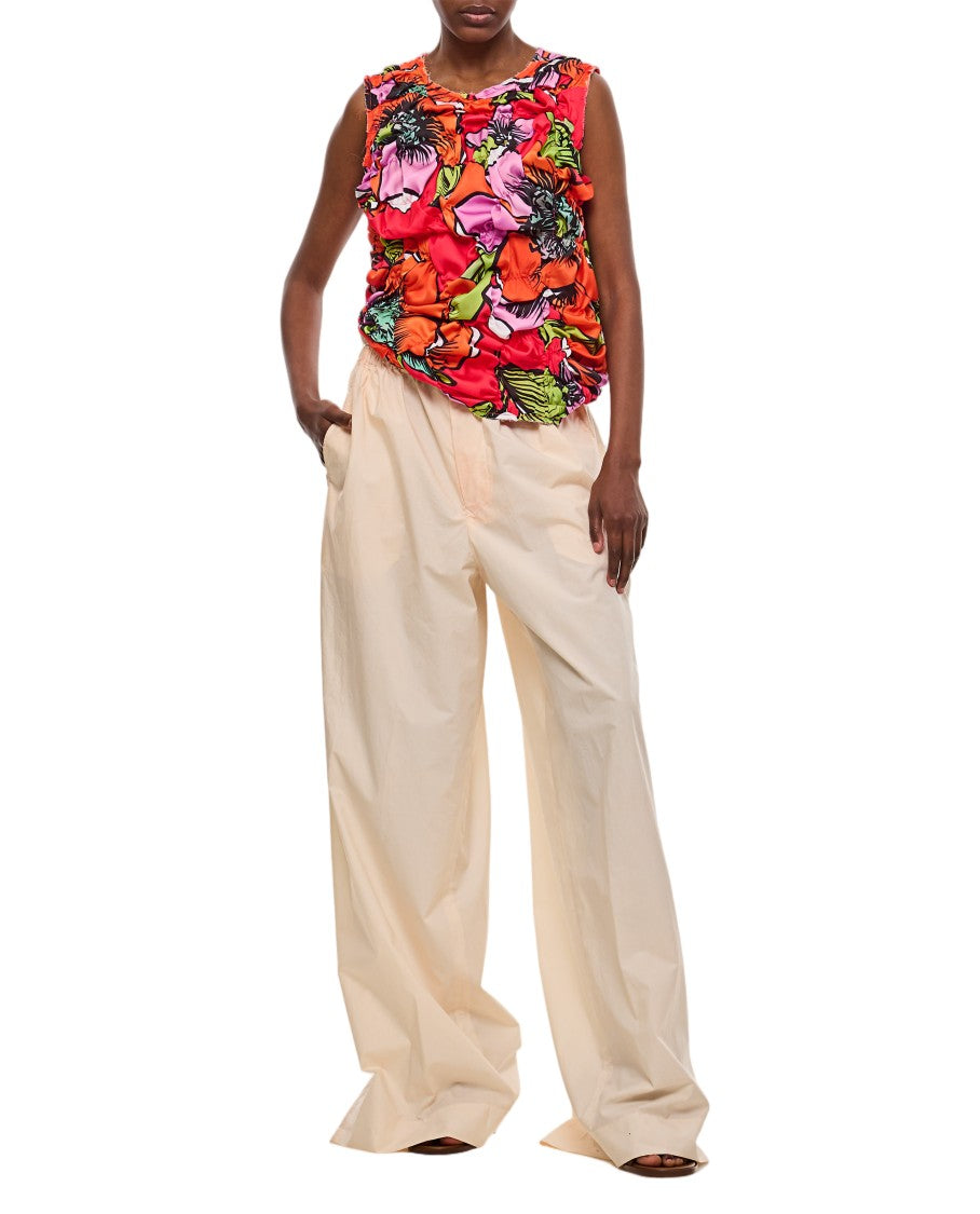 Comme Des Garçons Pleated Floral Top With Draped Effect And Zipped Back Closure
