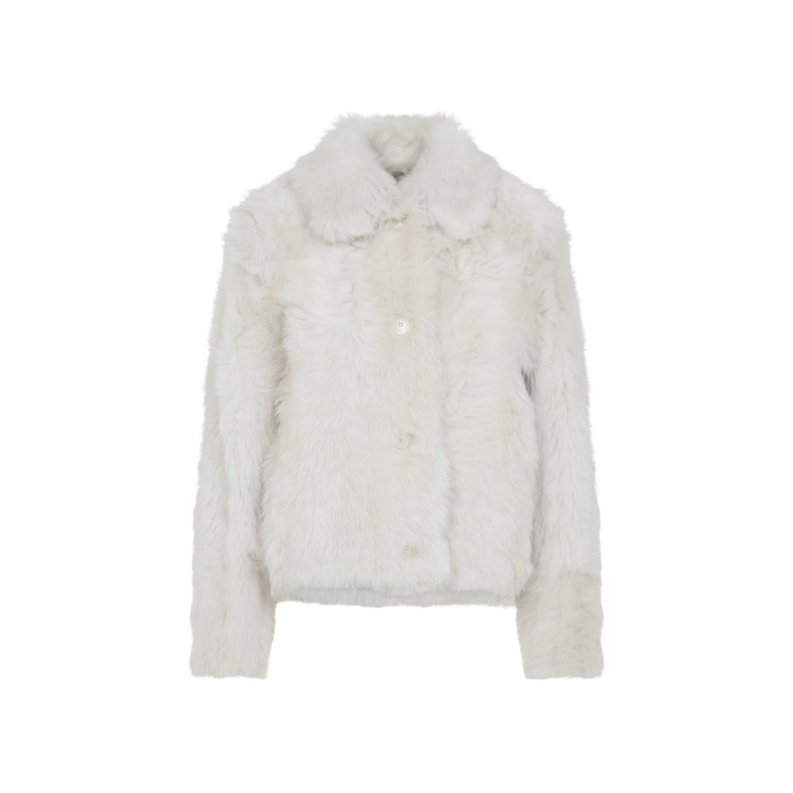Yves Salomon Meringue White Lamb Fur Jacket With Pointed Collar And Button Closure
