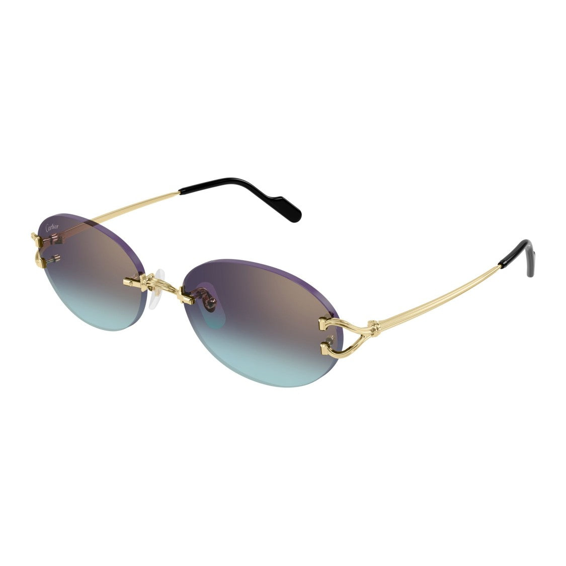 Cartier Rimless Oval Gradient Sunglasses With Y-Shaped Gold Temples