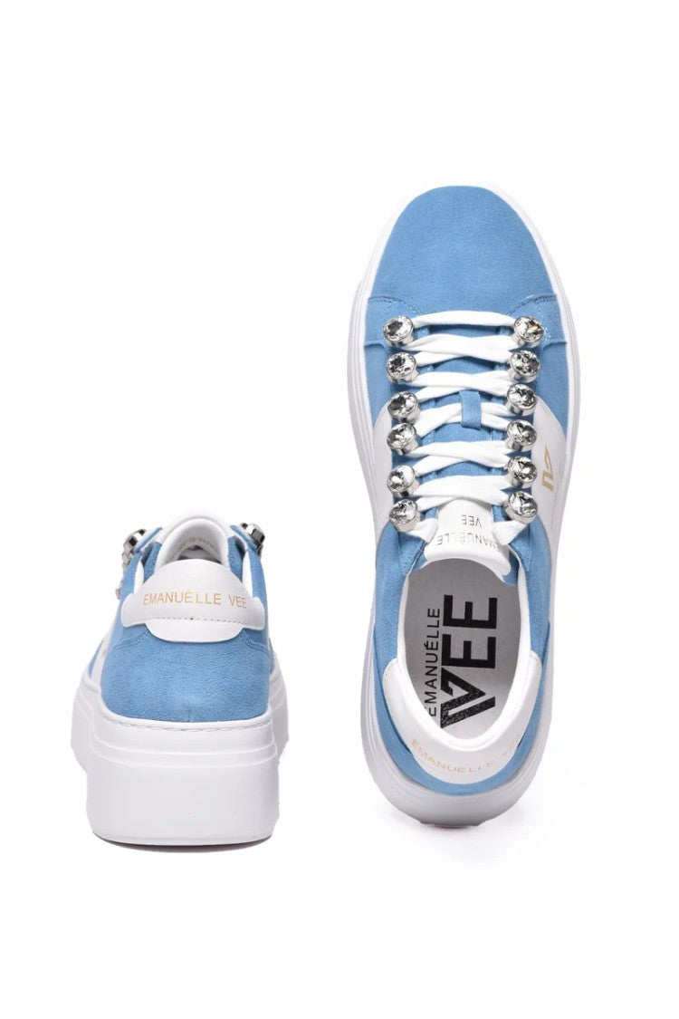 Emanuélle Vee White/Sky Blue Leather Sneakers