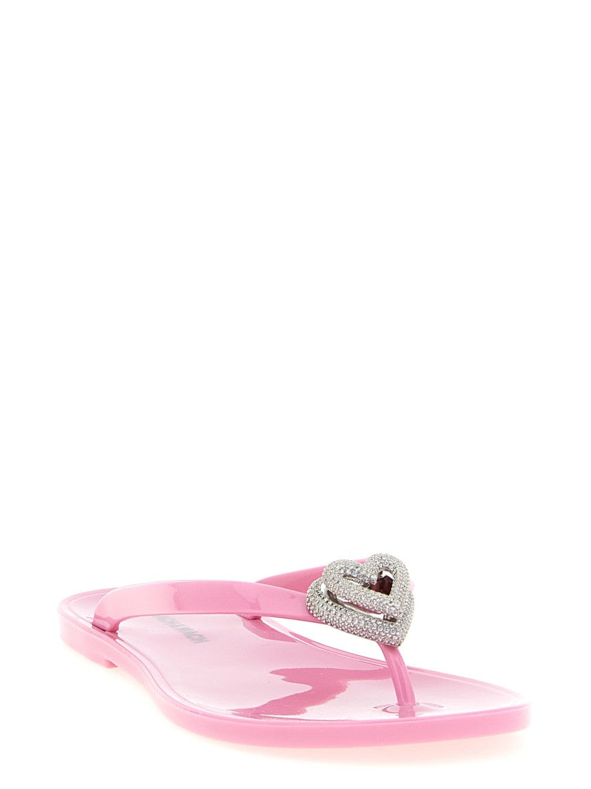 Mach & Mach Rubber Thong Sandals With Metal Double Heart Embellishment