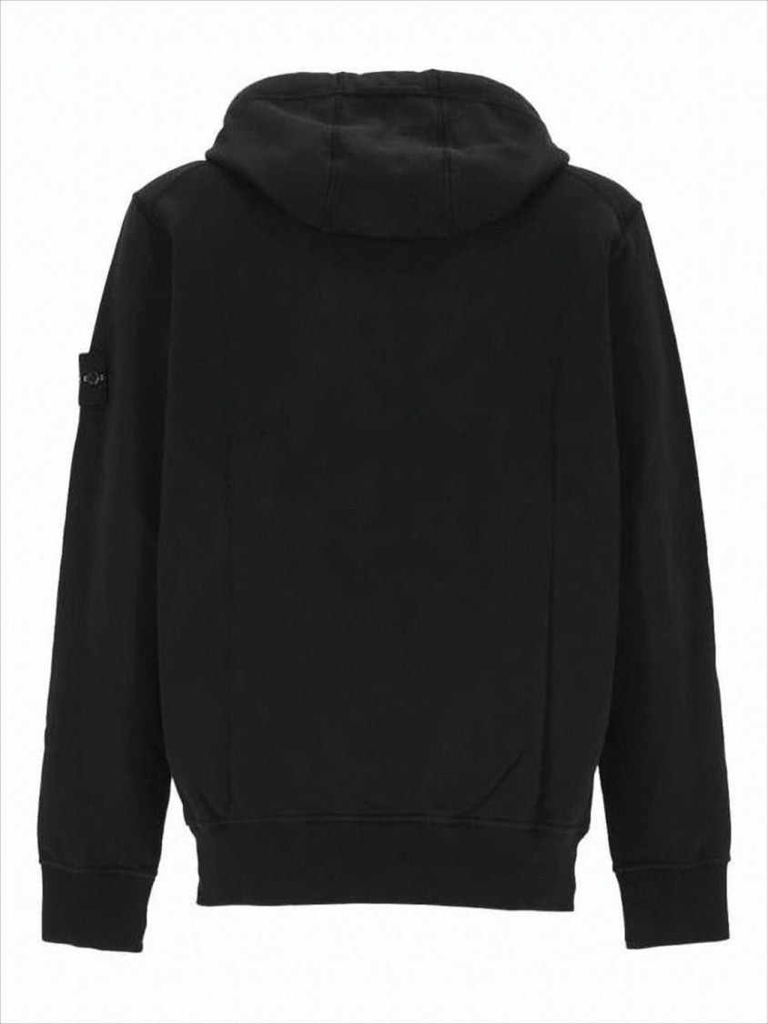 Stone Island Black Zip-Up Hoodie With Distinctive Patch Logo