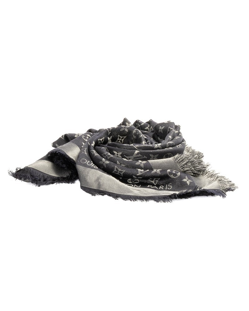 Louis Vuitton Monogram Lurex Square Scarf With Fringed Edges