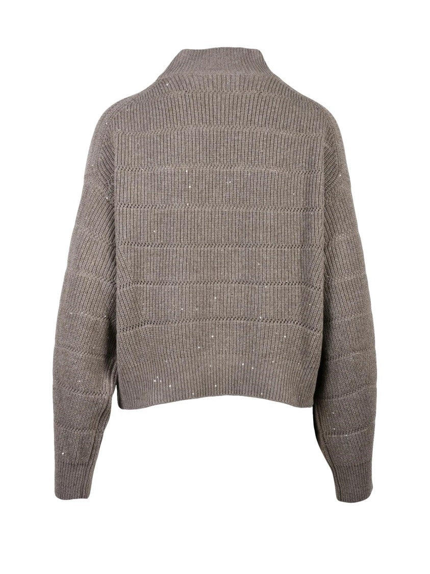 Brunello Cucinelli Turquoise Rhinestone Cashmere-Blend Sweater