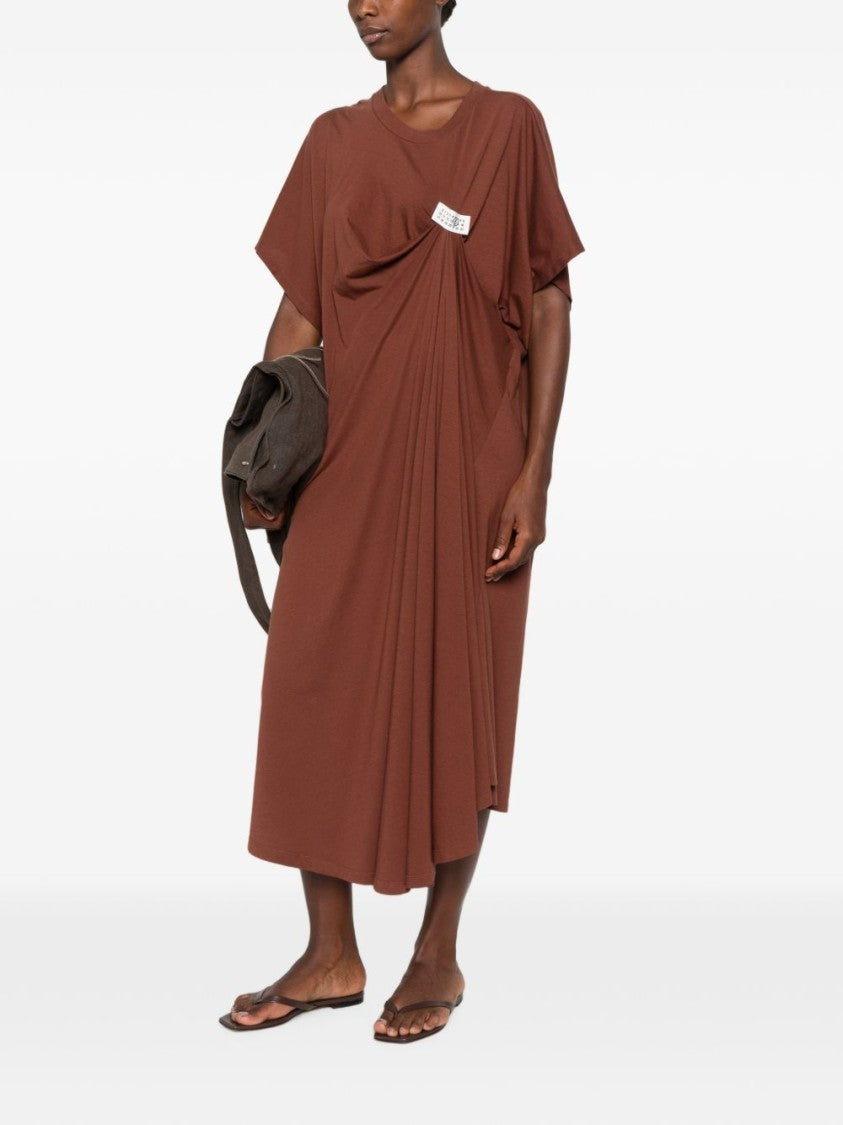 Mm6 By Maison Margiela Asymmetrical Brown Midi Dress With Draped Detail