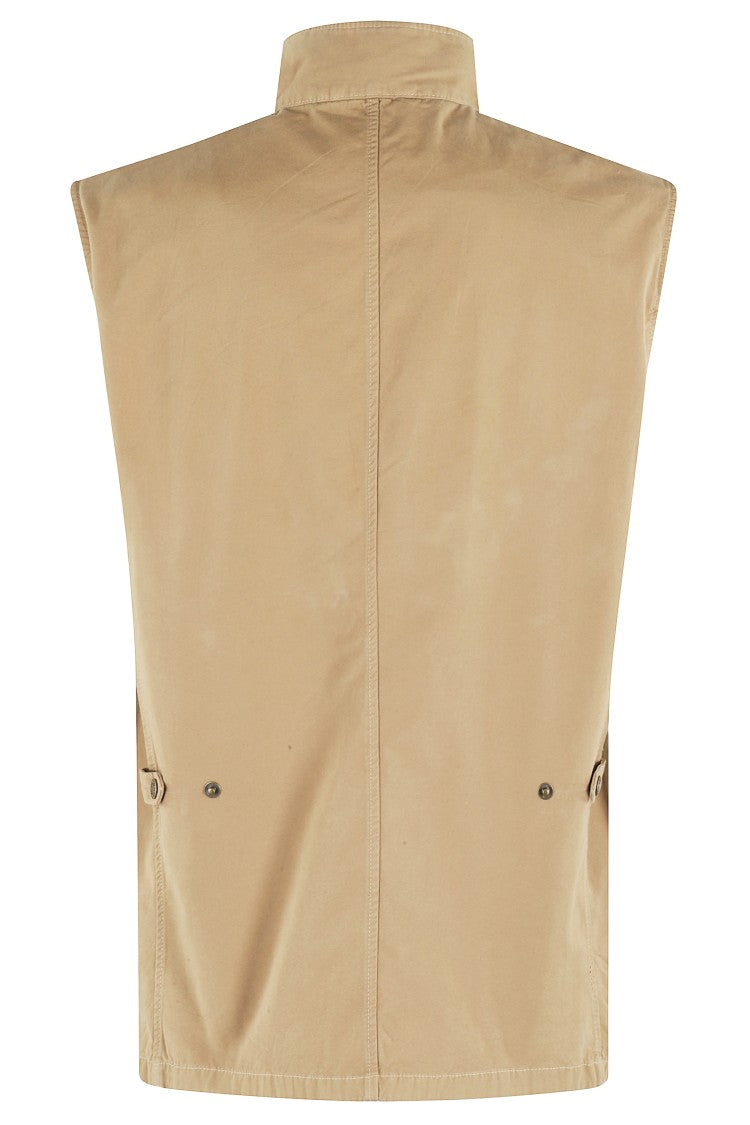 Barbour Beige Cotton Canvas Gilet With High Collar