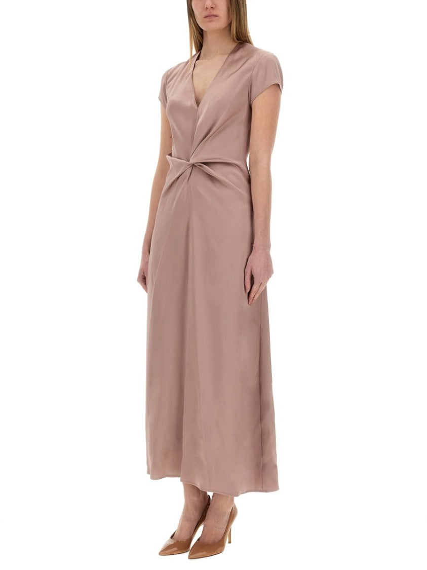 Alysi Deep V-Neck Satin Maxi Dress