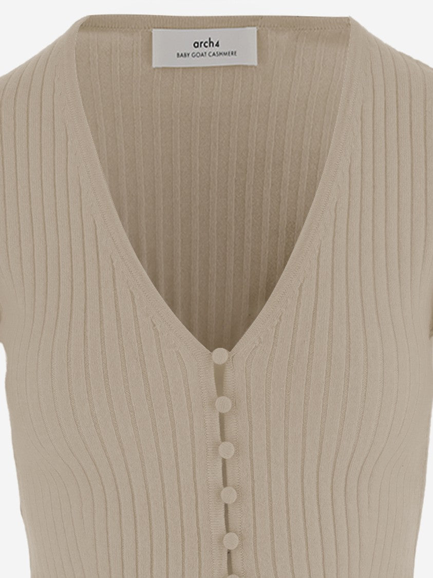 Arch4 Ribbed V-Neck Cardigan In Baby Goat Cashmere
