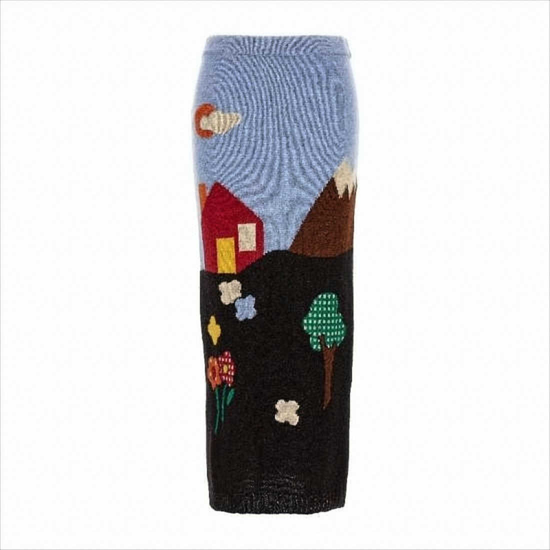 Moschino Scenic Knit Long Skirt With Ribbed Waistband
