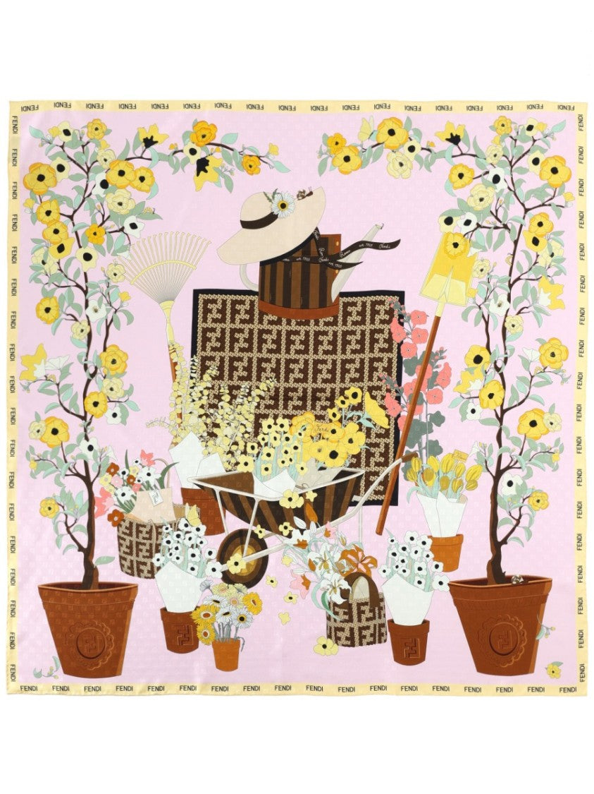Fendi Fendi Gardening Illustrative Silk Scarf