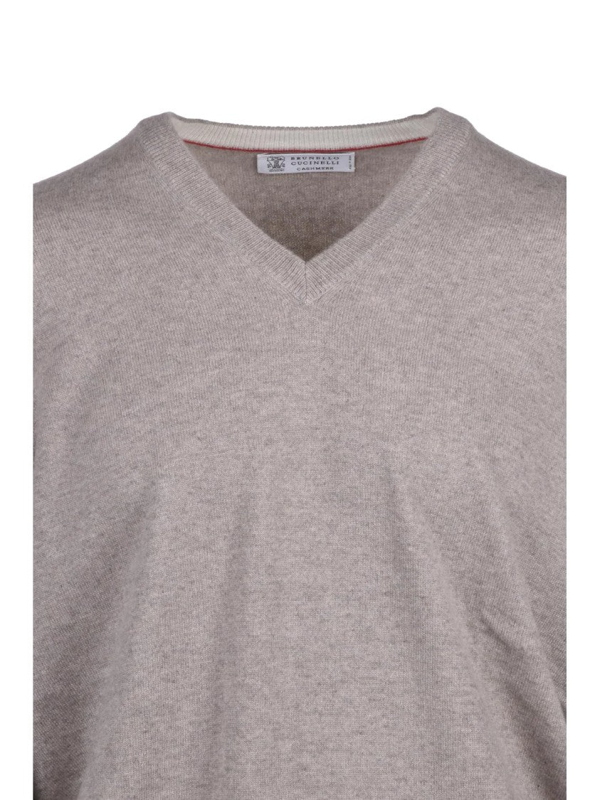 Brunello Cucinelli Cashmere V-Neck Sweater With Ribbed Details