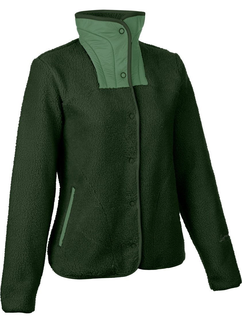 Lamunt Sabine High-Collar Snap-Button Fleece Cardigan
