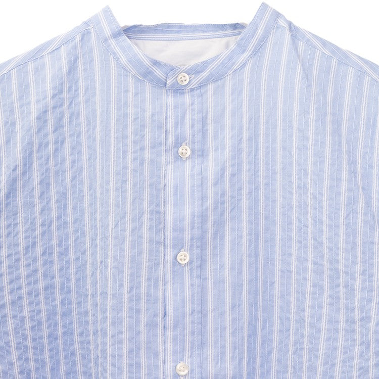 Officine Generale Band Collar Shirt With Gathered Pleats
