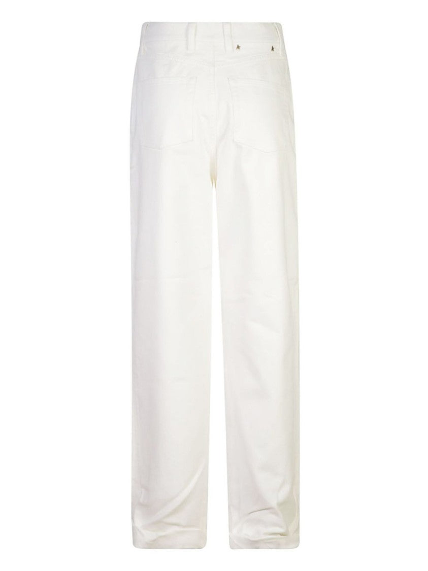 Golden Goose Classic Straight-Leg White Jeans With Gold Accents