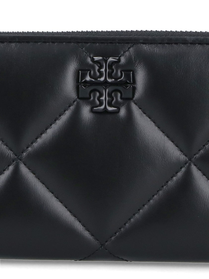Tory Burch Quilted Black Calf Leather Zip-Around Wallet