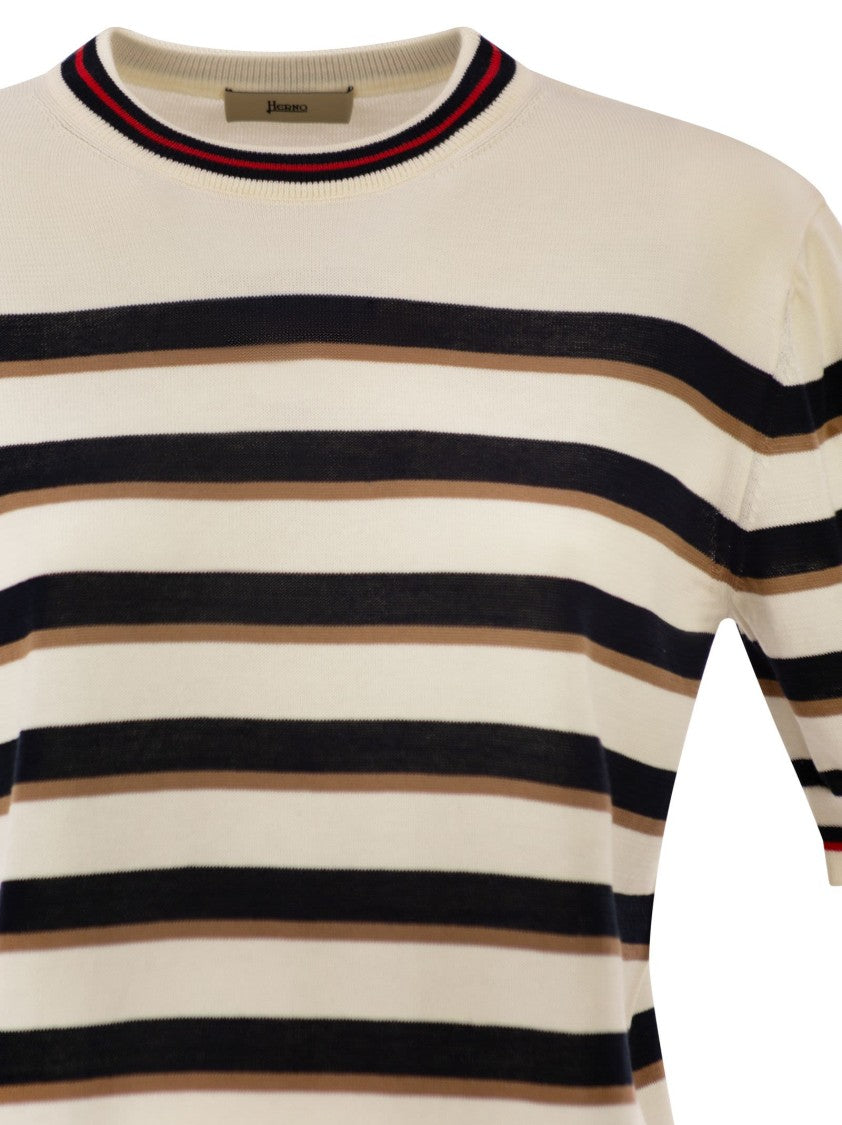 Herno Short-Sleeved Striped Cotton Jumper