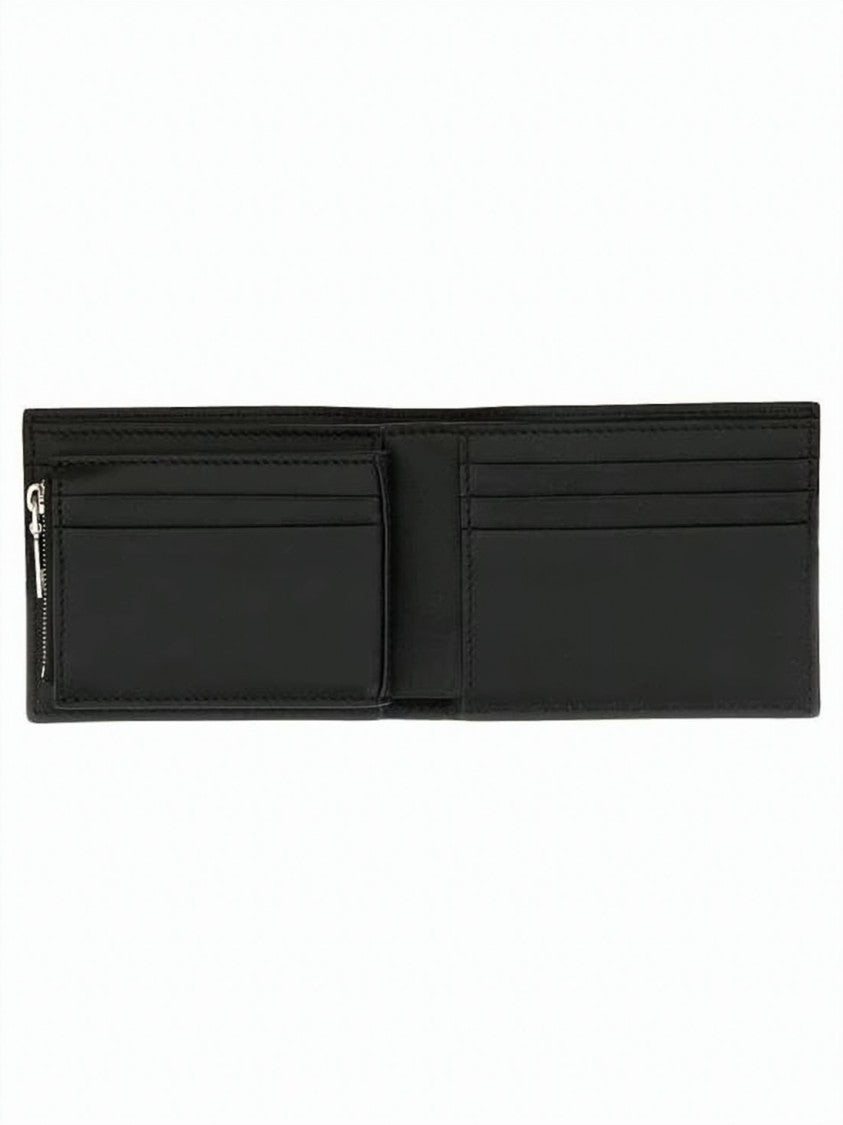 Alexander Mcqueen Bifold Wallet In Smooth Calf Leather With Metallic Logo