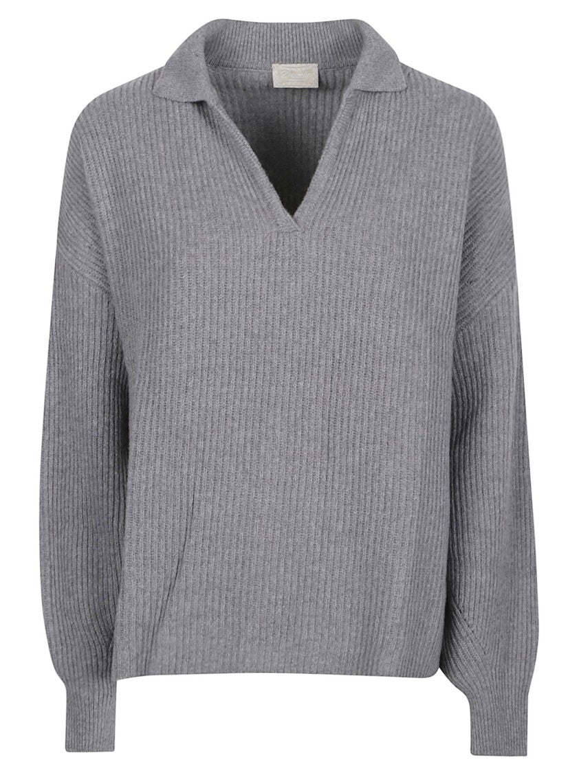 Drumohr Polo Boxy V-Neck Wool-Cashmere Sweater