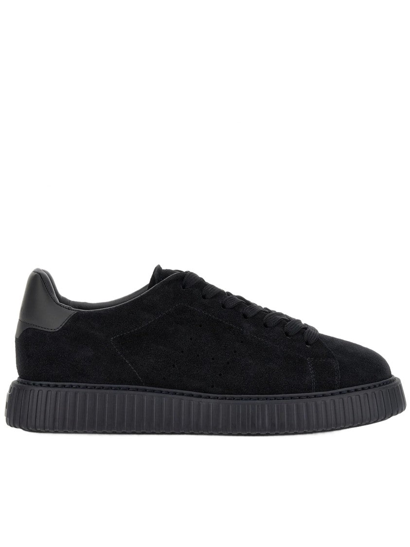 Hogan Monochromatic Black Suede Low-Top Sneakers With Textured Rubber Sole