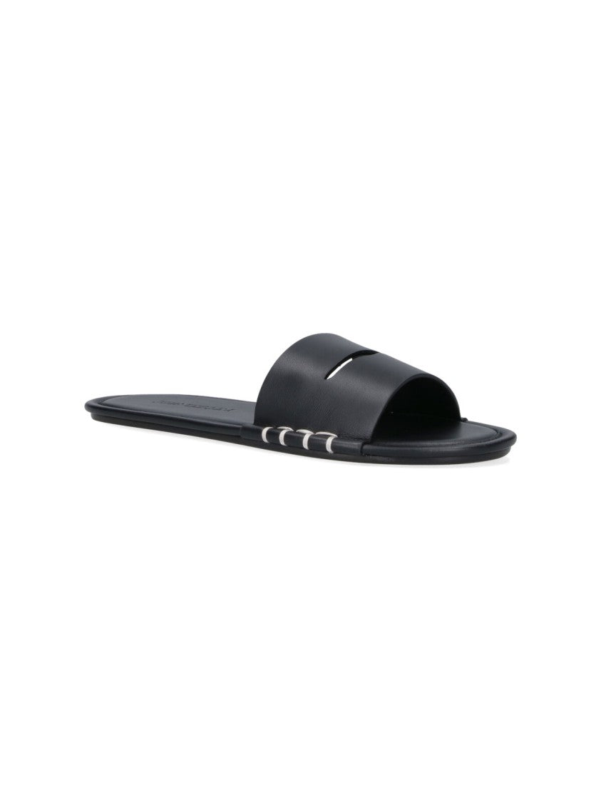 J. W. Anderson Open-Toe Calf Leather Slides With Contrast Stitching