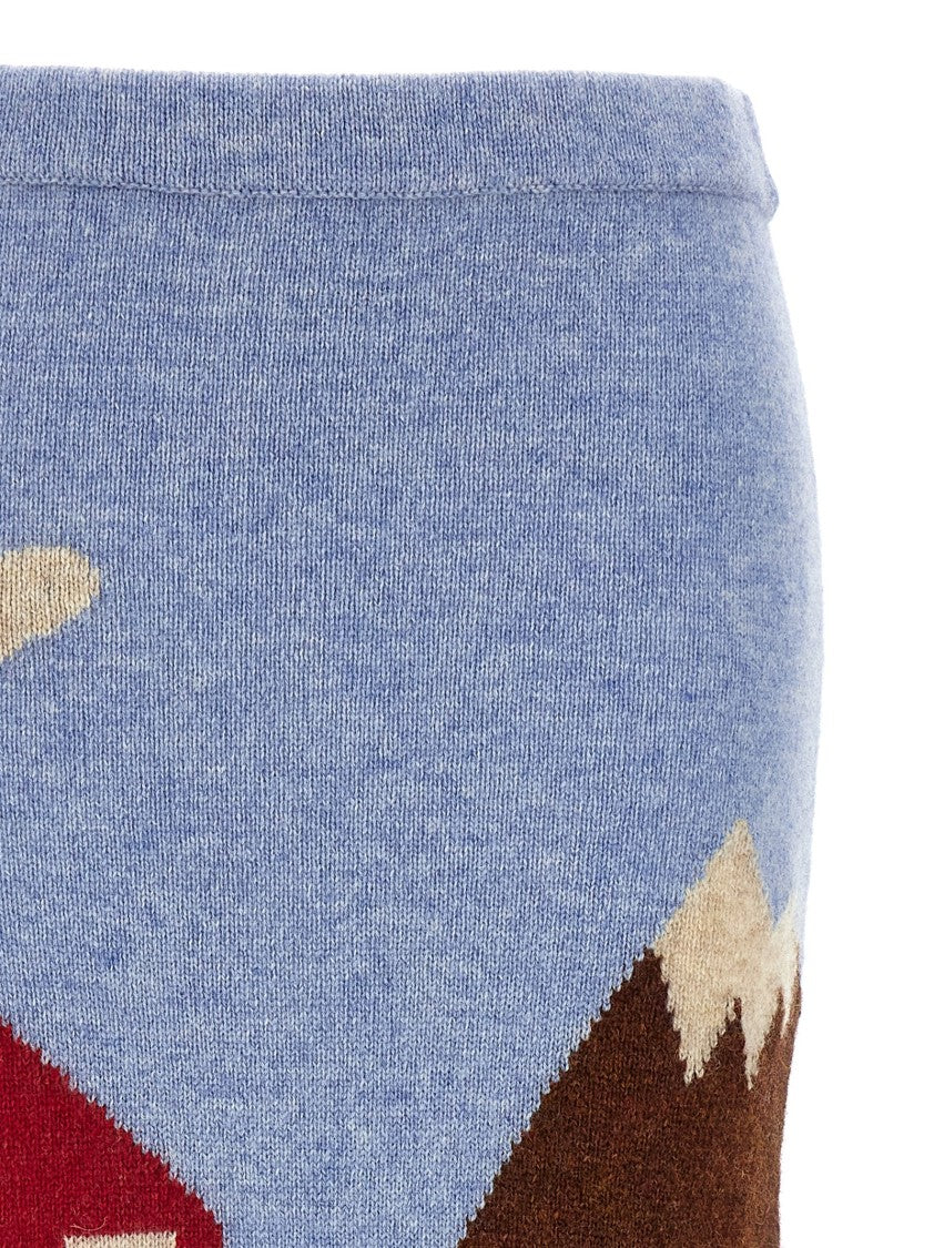 Moschino Shetland Wool Knit Skirt With Landscape Intarsia