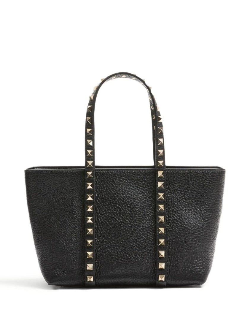 Valentino Garavani Textured Leather Handbag With Metallic Pyramid Studs