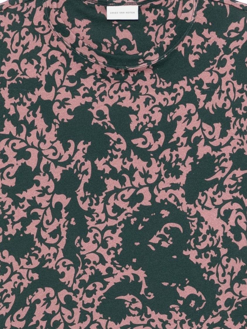 Dries Van Noten Green Pink All Over Print T-Shirt