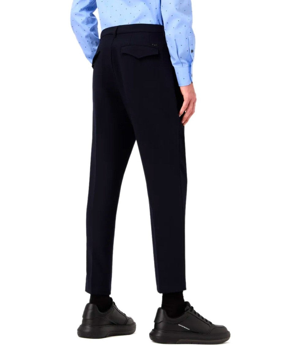 Emporio Armani Navy Blue Viscose Blend Pants