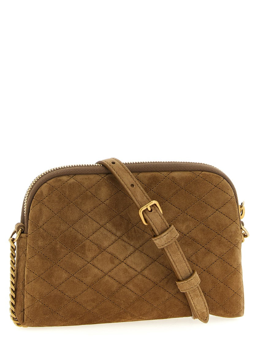 Saint Laurent Suede Crossbody Bag With Diamond-Quilted Detailing