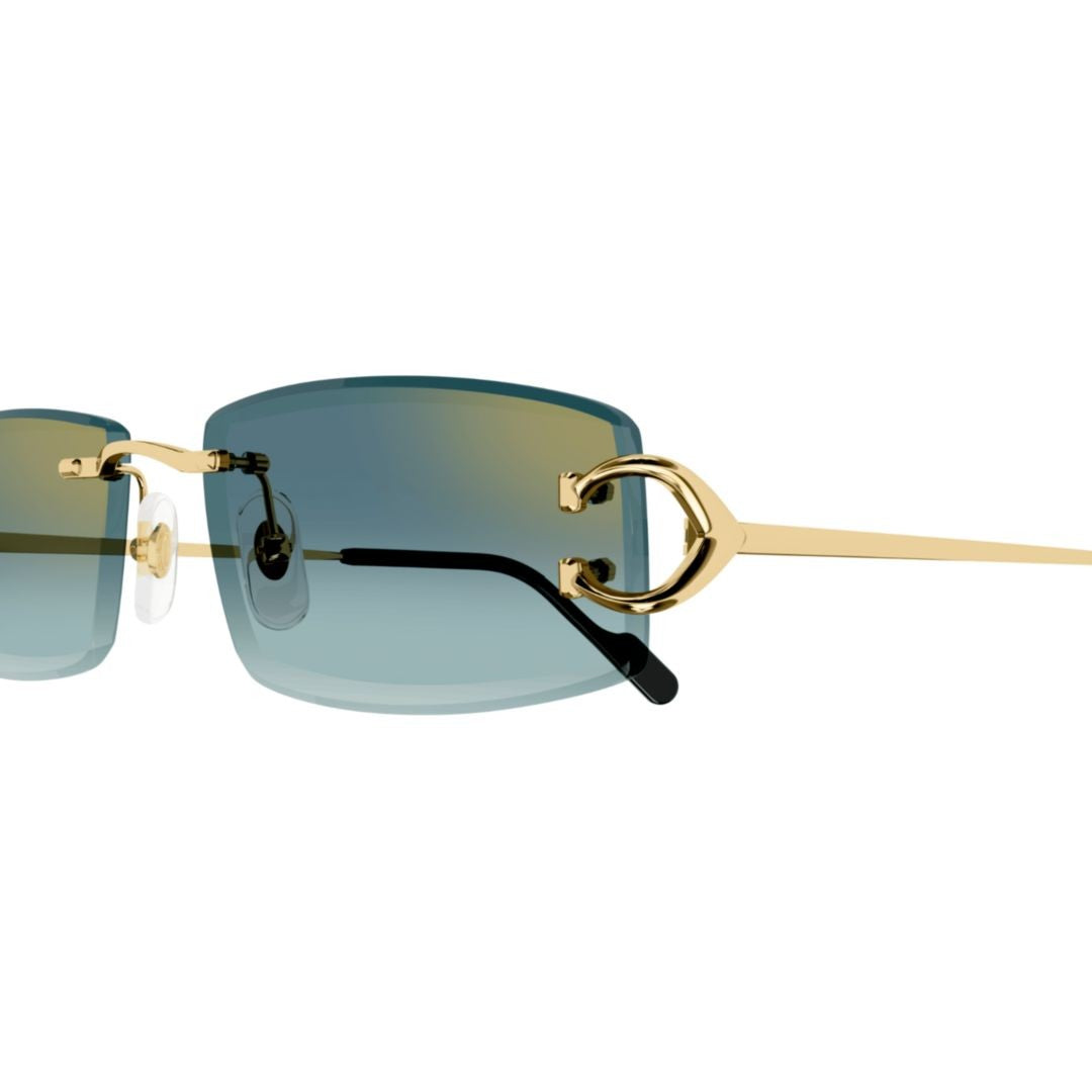 Cartier Ct0465s Rimless Rectangular Sunglasses With Gradient Blue Tint