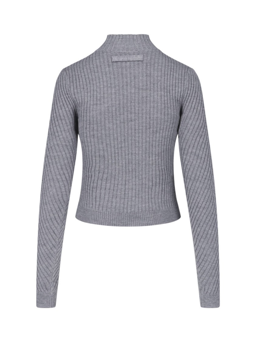 Victoria Beckham Fitted Ribbed Knit Sweater With Subtle V-Neckline