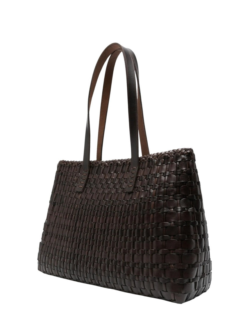 Dragon Diffusion Woven Leather Tote Bag With Braided Trim