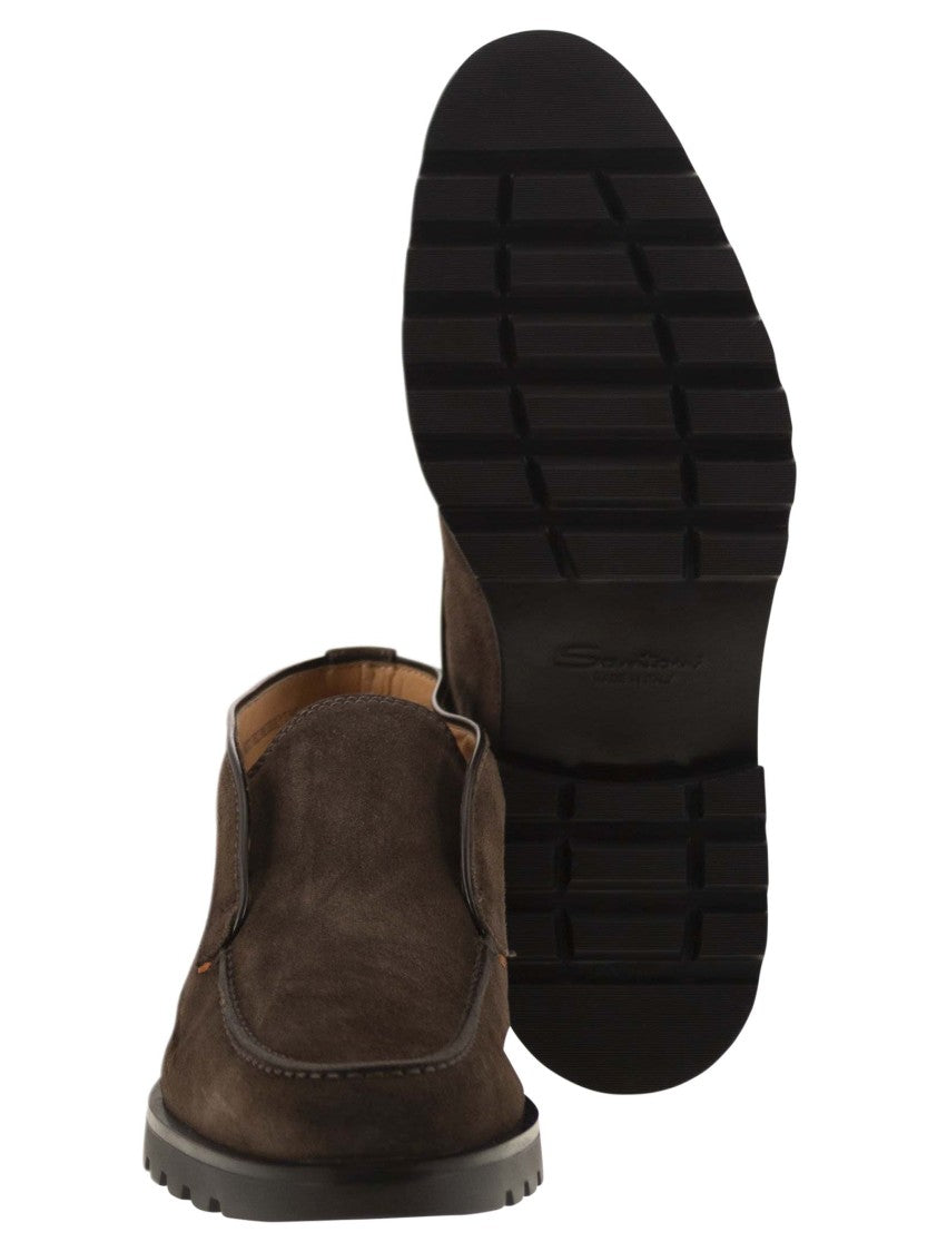Santoni Suede Ankle Boot Without Laces